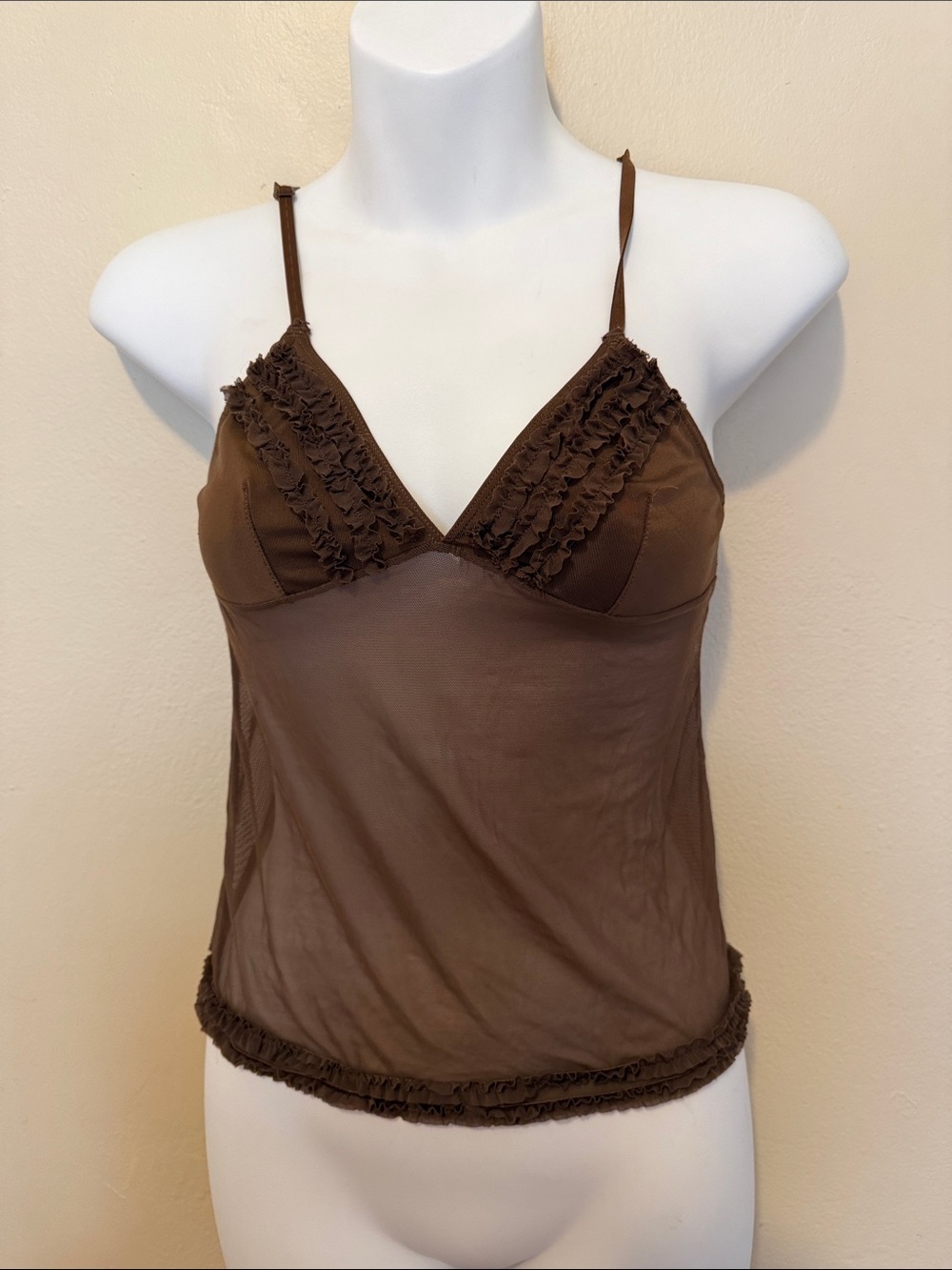 Rampage Brown Ruffled Mesh Cami